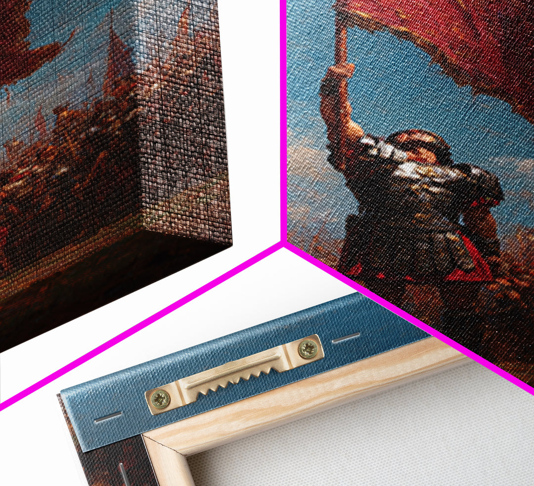 Roman Warrior Raising Red Battle Flag Wall Art, Historical Soldier Canvas, Dramatic Legion Artwork, Gift For Him, Living Room Decor
