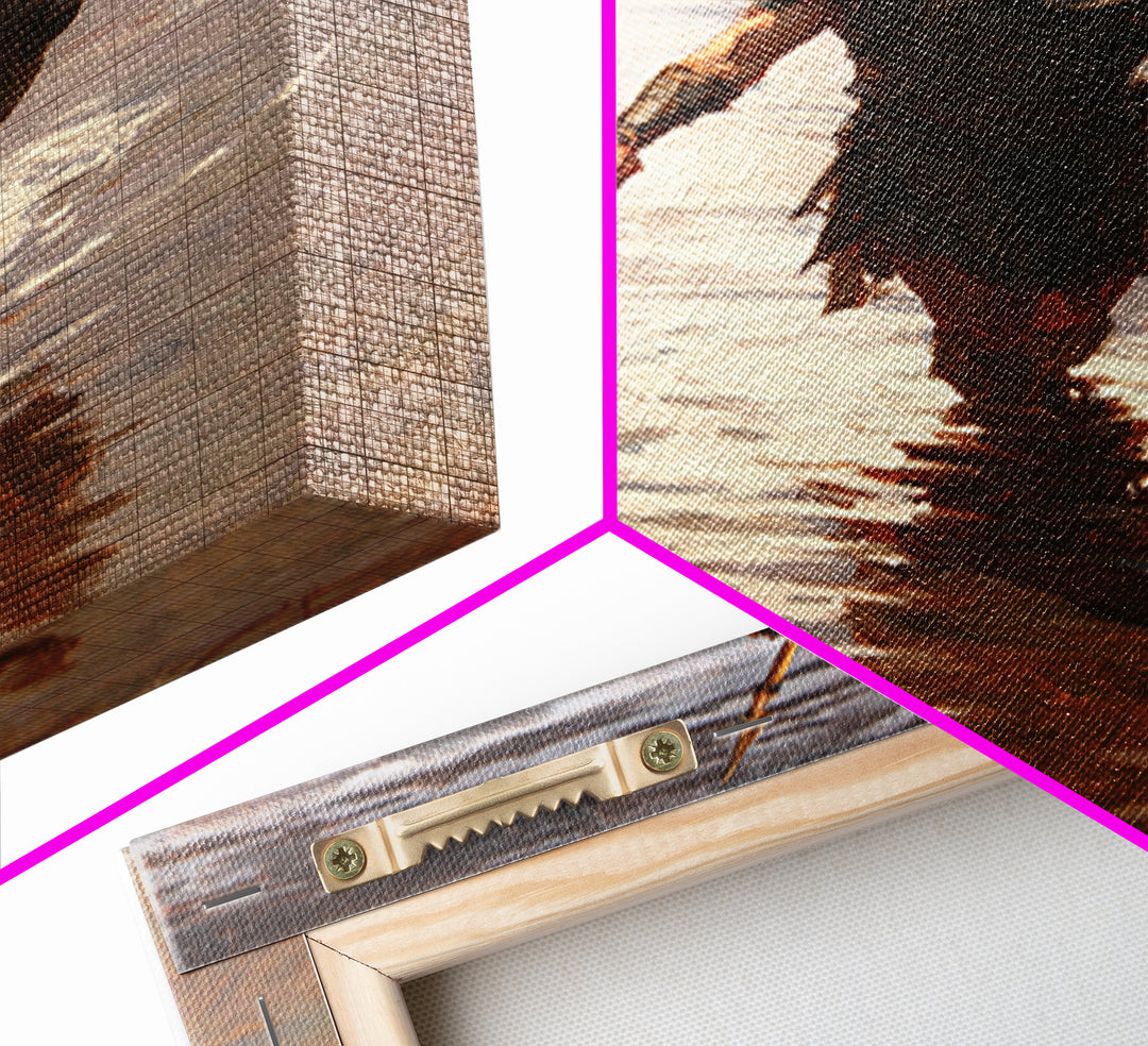 Solitary Spartan Warrior In Shimmering Water Wall Art, Ancient Spear Canvas Print, Greek History Living Room And Office Decor