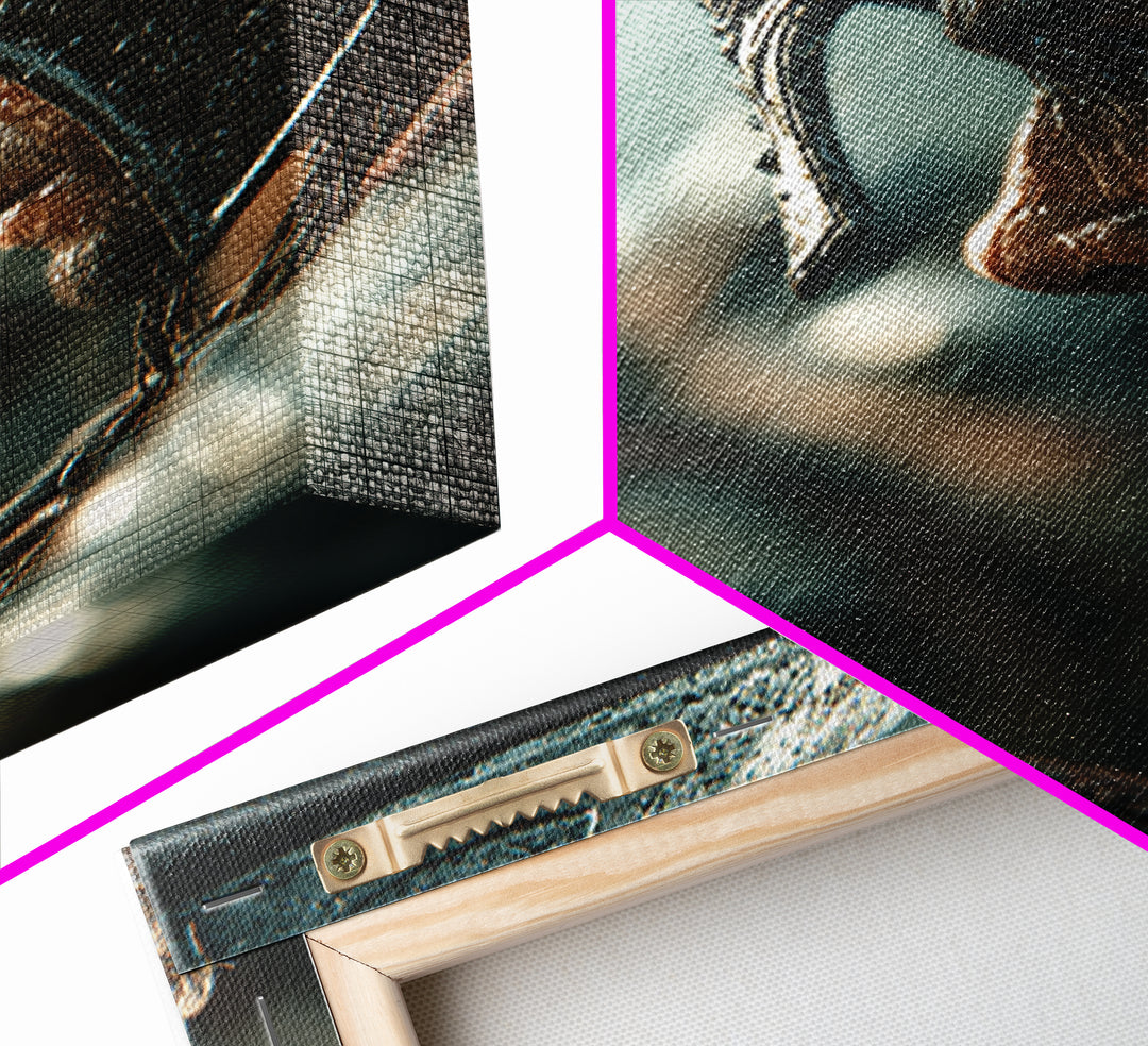 Rain Soaked Warrior Helmet Closeup Canvas Print, Spartan Soldier Wall Art, Dark Historical Decor, Masculine Gift For Him