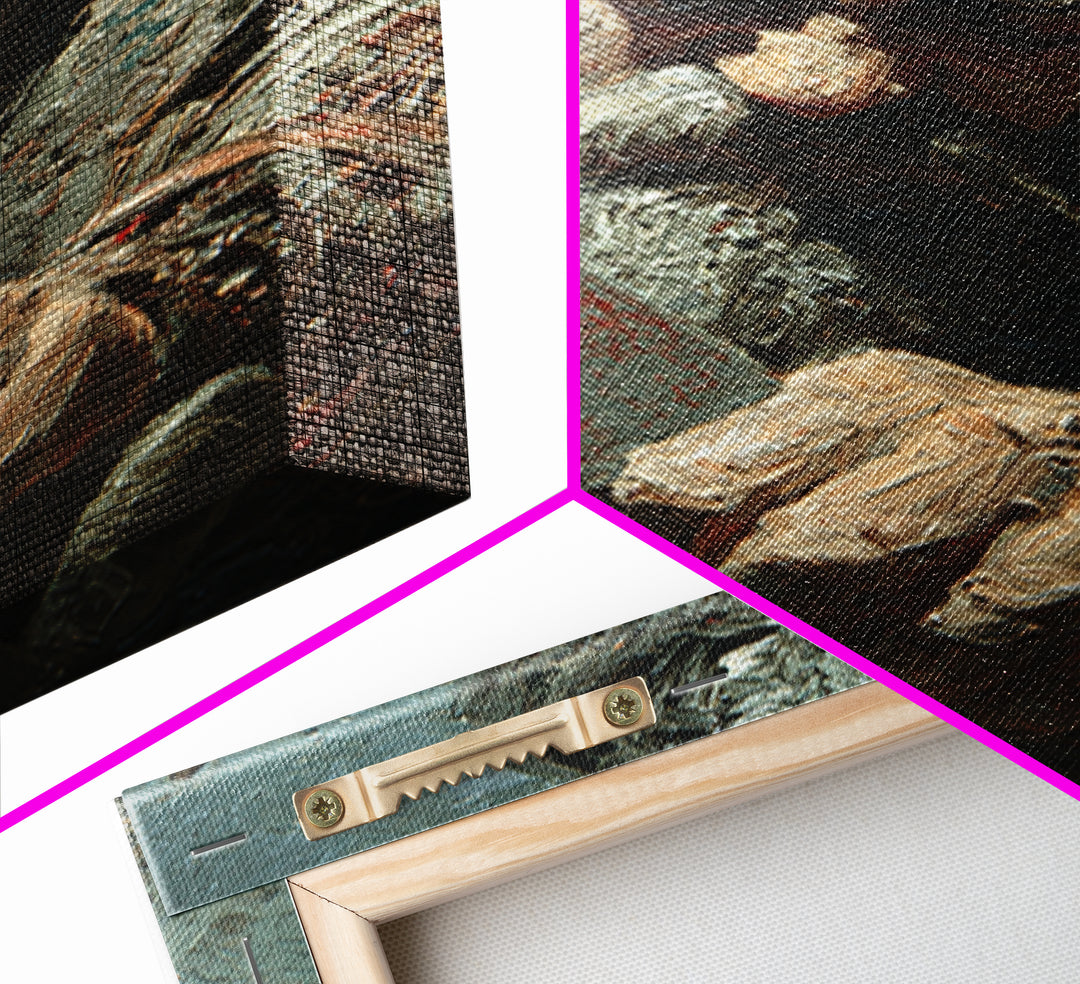 Viking Warrior Sword Framed Canvas Print, Impasto Battle Portrait, Medieval Norse Wall Decor For Masculine Office Gift Idea