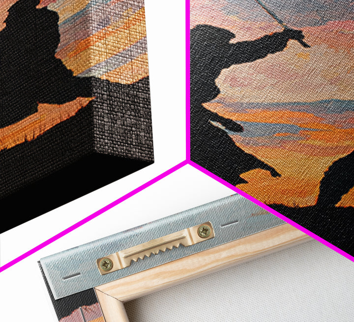 Samurai Sword Duel At Sunset Wall Art, Dramatic Warrior Canvas Print, Japanese Battle Decor, Martial Arts Gift For Him, Dojo Decor