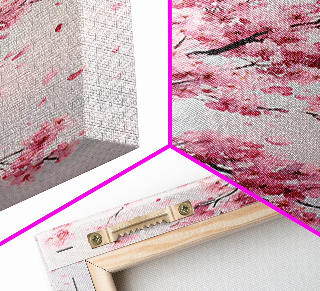 Pink Cherry Blossom Branches Canvas Print, Japanese Wall Art, Botanical Wall Decor, Spring Bedroom Decor, Feminine Gift For Her