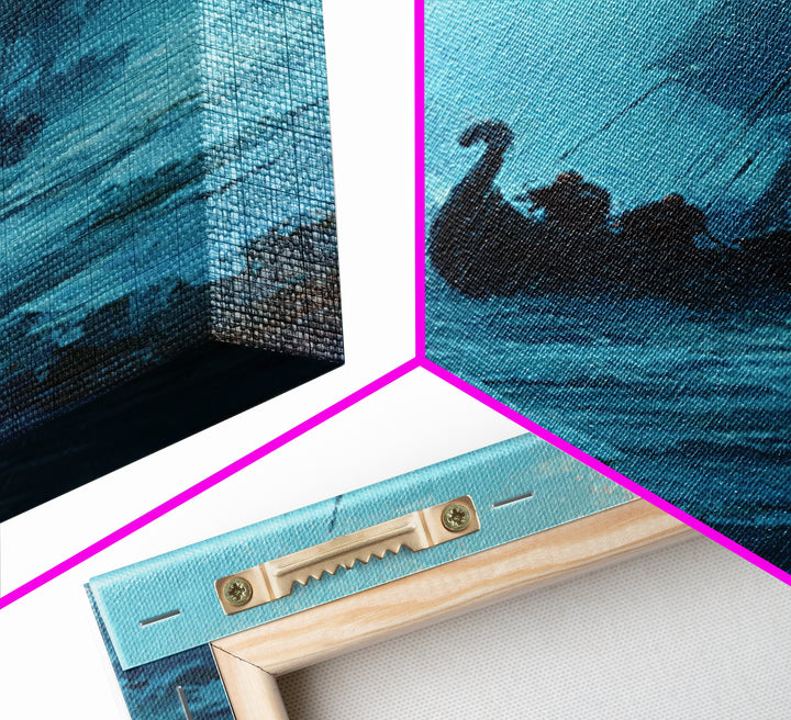 Icy Viking Ship At Sea Canvas Print, Nautical Wall Art, Norse Decor, Coastal Seascape, Fantasy Adventure Home Decor For Living Room
