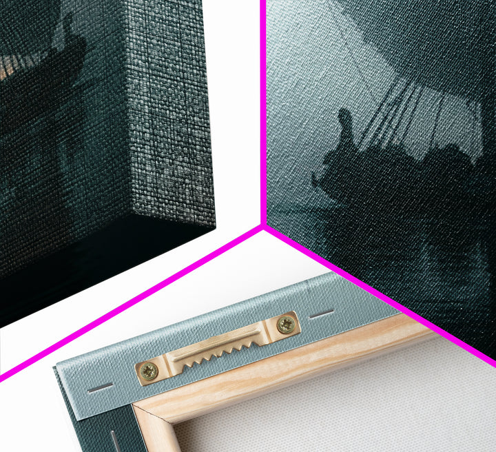 Misty Viking Longship On Dark Water Wall Art, Nordic Nautical Canvas Print, Moody Coastal Decor, Fantasy Seascape Living Room Art
