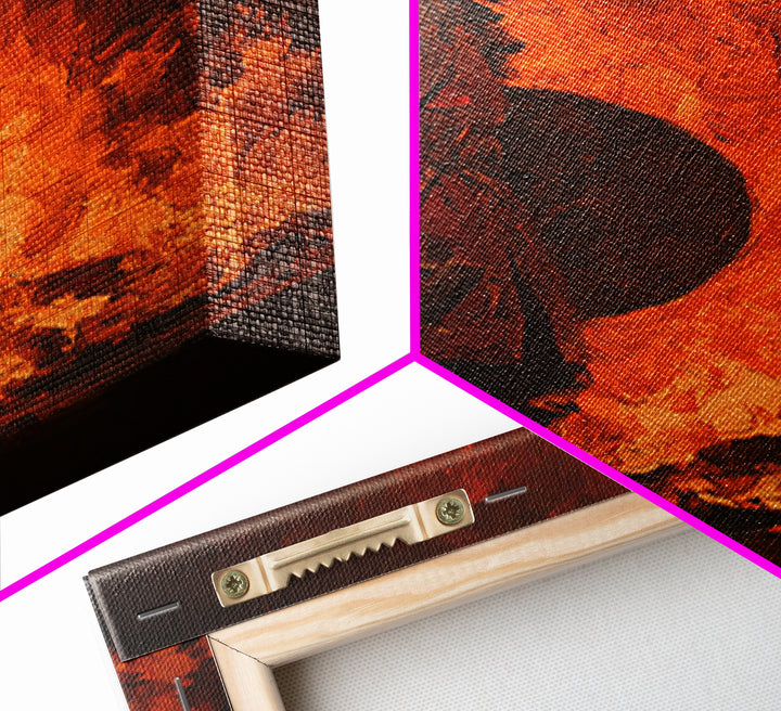 Viking Warrior Beside Blazing Fire Framed Canvas Print, Dark Fantasy Wall Art, Norse Masculine Home Decor, Gift For Him, Office Decor