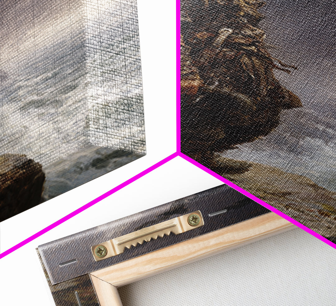 Bearded Viking On Stormy Sea Cliff Wall Art, Norse Raven Seascape Canvas Print, Dark Academia Masculine Decor, Gift For Him