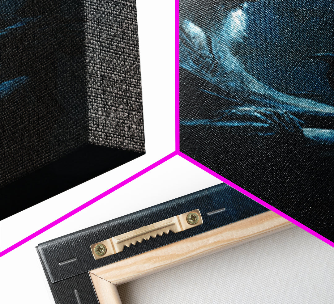 Elder With Ravens In Moody Blue Shadows Wall Art, Gothic Dark Academia Canvas Print For Living Room Decor And Unique Gift