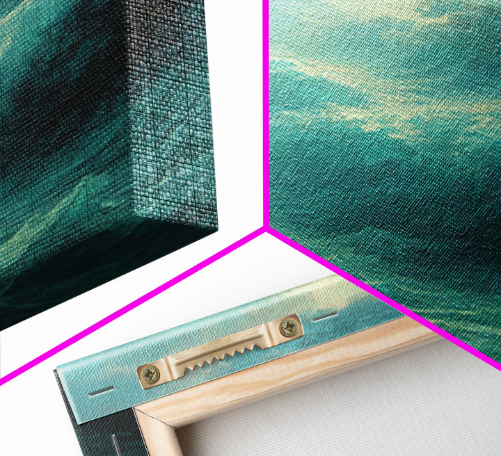 Stormy Turquoise Ocean Wave Canvas Print, Dramatic Seascape Wall Art, Coastal Nautical Decor, Large Beach House Art For Living Room