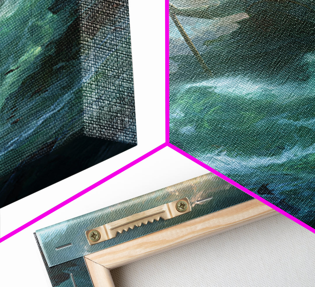 Colossal Sea God With Trident Canvas Print, Mythological Ocean Wall Art, Fantasy Seascape Decor, Dramatic Coastal Gift For Him