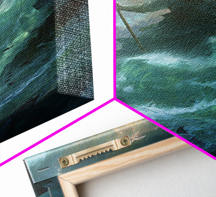 Colossal Sea God With Trident Canvas Print, Mythological Ocean Wall Art, Fantasy Seascape Decor, Dramatic Coastal Gift For Him