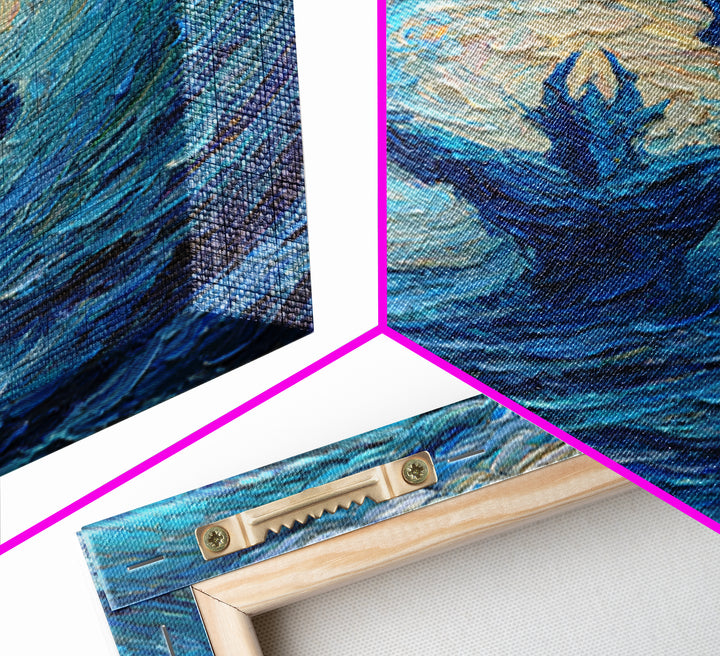 Sea God With Trident In Turquoise Wave Canvas Print, Poseidon Ocean Wall Art For Coastal Living Room Decor And Mythology Art Gift