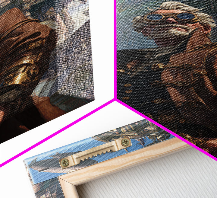 Steampunk Explorer In Futuristic City Wall Art, Airship Fantasy Art Print, Industrial Decor, Statement Office Art, Living Room Decor