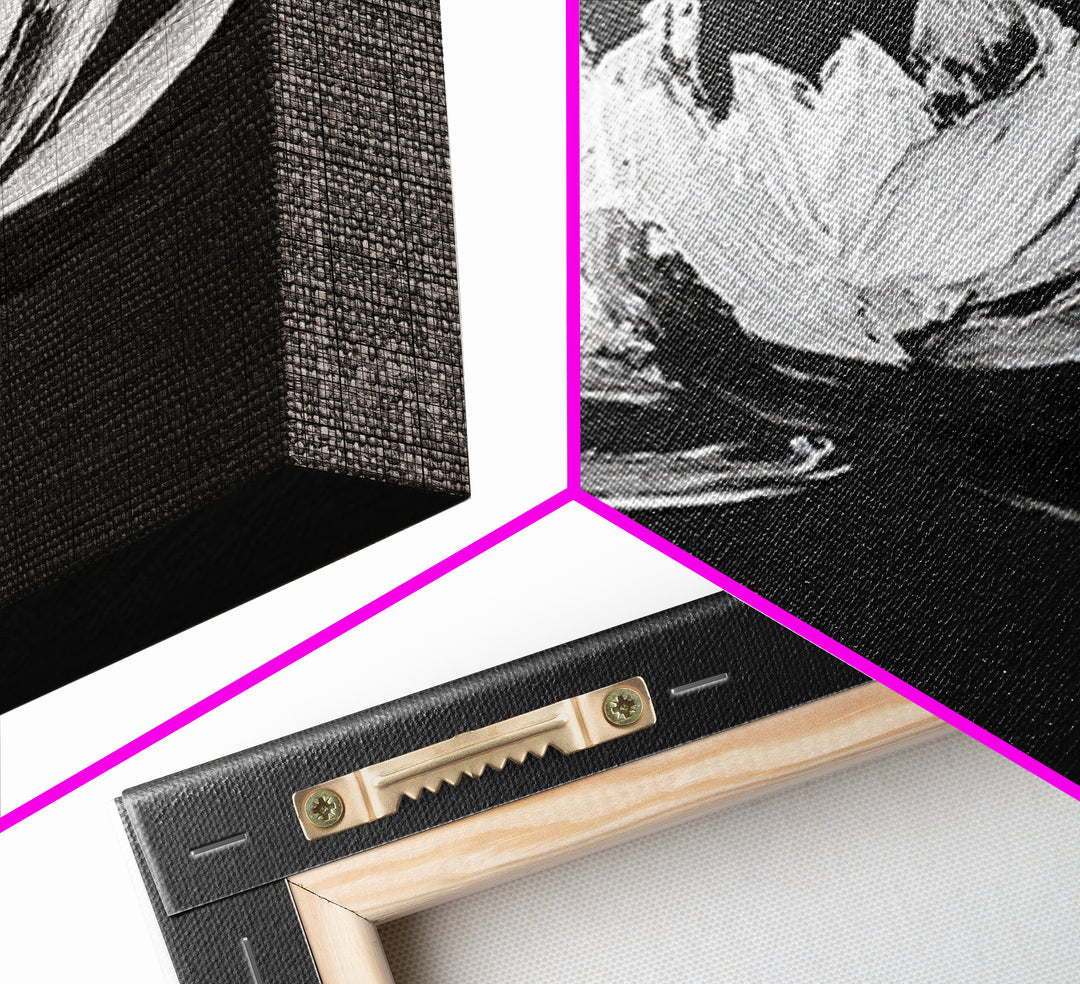 Black and White Oil Painting of Lotus Flower Minimalist Wall Art Original Canvas Print for Modern Home Decor