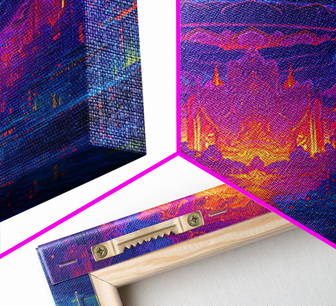 Vibrant Spiritual Buddha Cityscape With Radiant Glow Wall Art Modern Home Decor
