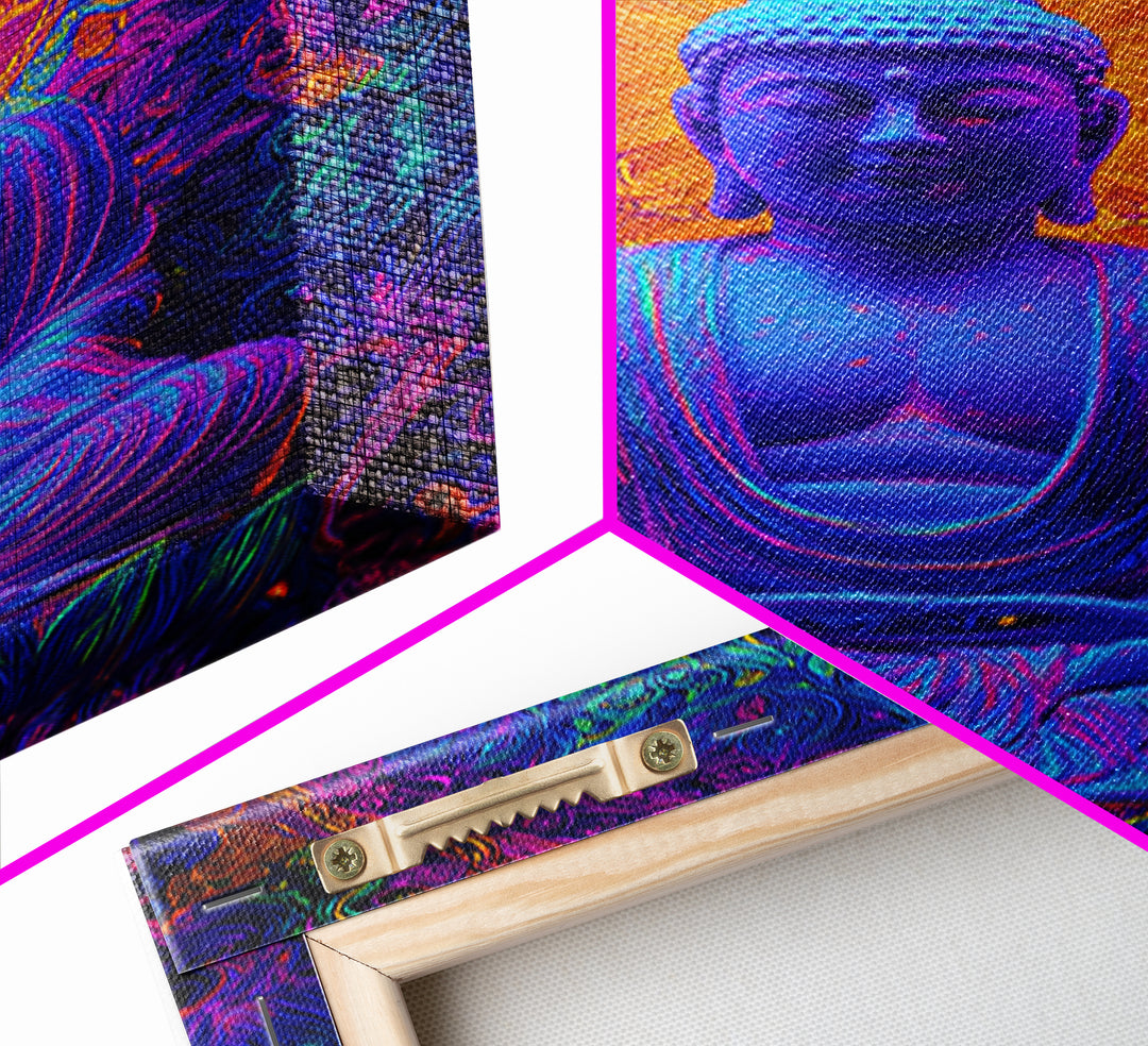 Vibrant Psychedelic Buddha Meditation Digital Painting Modern Wall Art Framed Canvas Print Spiritual Decor