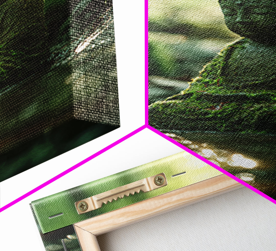 Serene Moss covered Buddha Statue Meditation Forest Wall Art Framed Canvas Print For Zen Home Decor