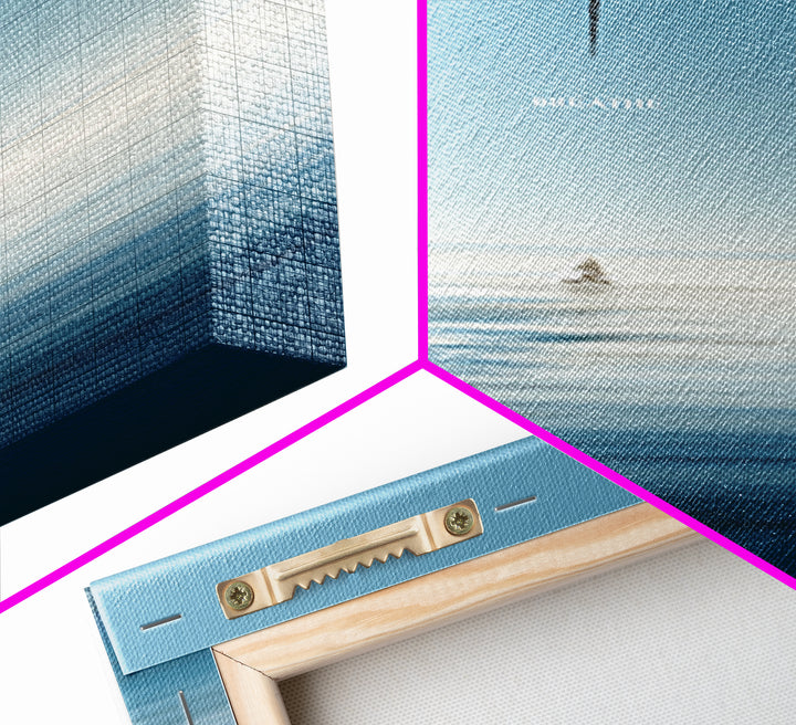 Calming Ocean Minimalist Digital Painting With Japanese Calligraphy Wall Art Modern Canvas Print For Bedroom Decor