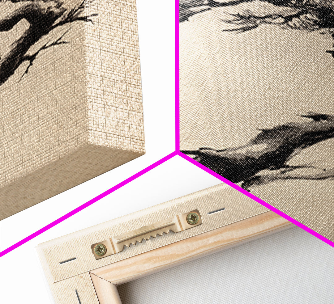 Elegant Black Ink Brush Style Bonsai Tree On Textured Natural Paper Minimalist Botanical Wall Art Print