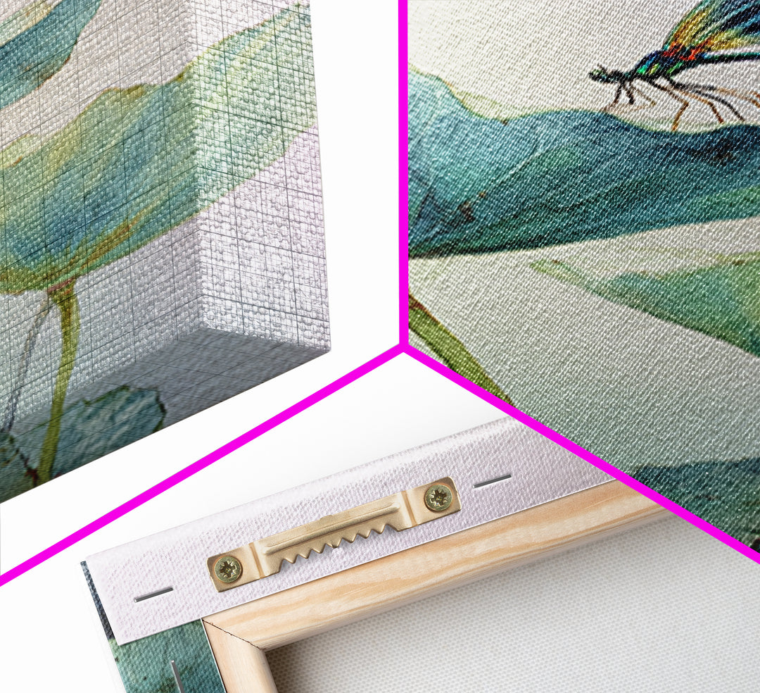 Elegant Watercolor Painting Of Dragonfly On Lotus Leaves With Soft Pastel Background Abstract Art Print Wall Art