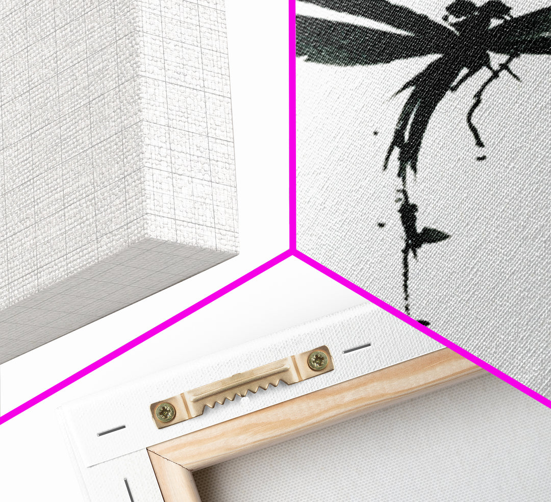 Minimalist Black Ink Dragonfly Wall Art Print Monochrome Canvas Print For Bedroom And Living Room Decor