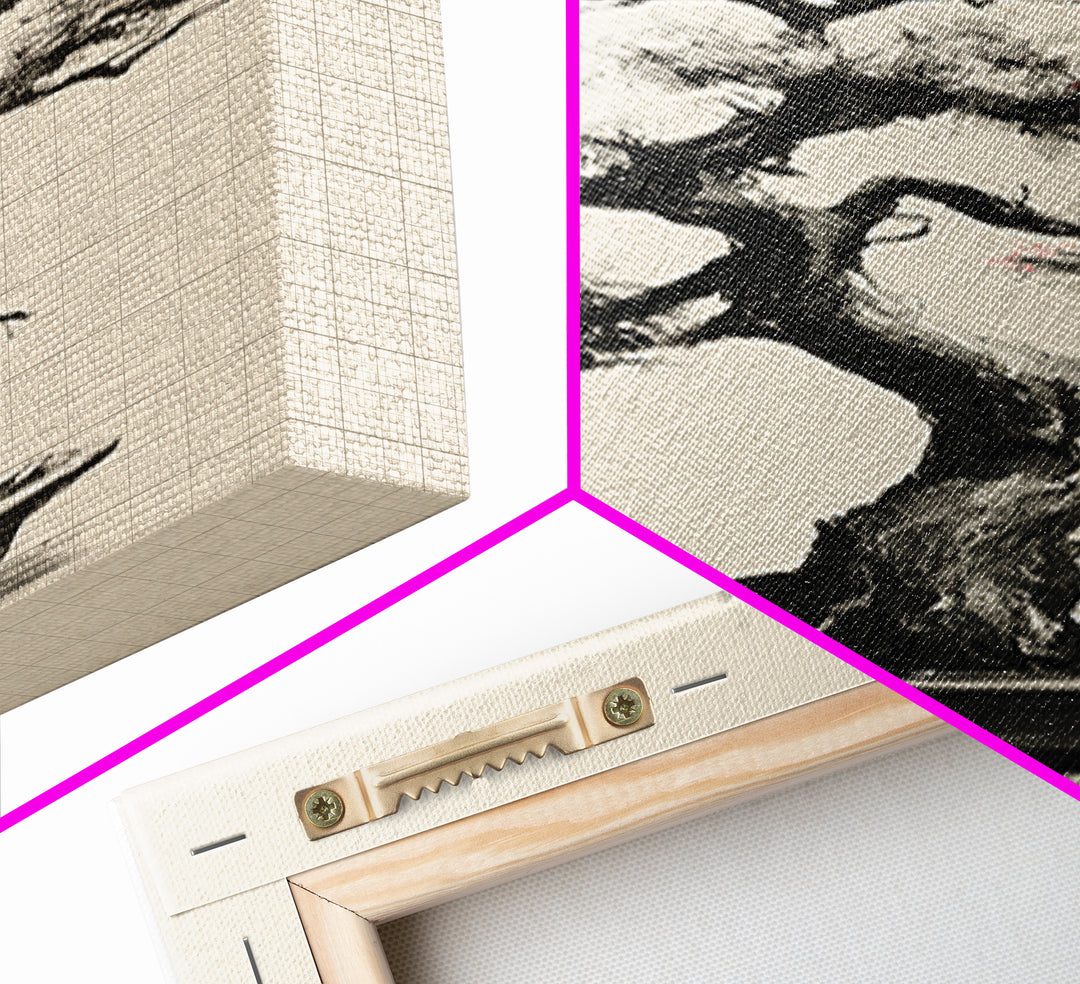 Delicate Bonsai Tree Traditional Ink Style Painting Wall Art Framed Canvas Print For Japanese Inspired Home Decor