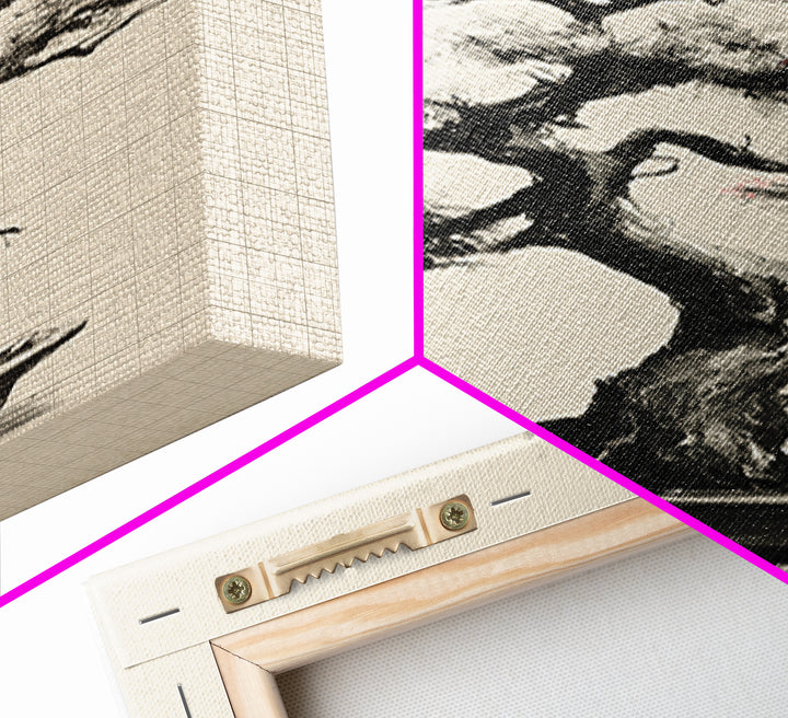 Delicate Bonsai Tree Traditional Ink Style Painting Wall Art Framed Canvas Print For Japanese Inspired Home Decor