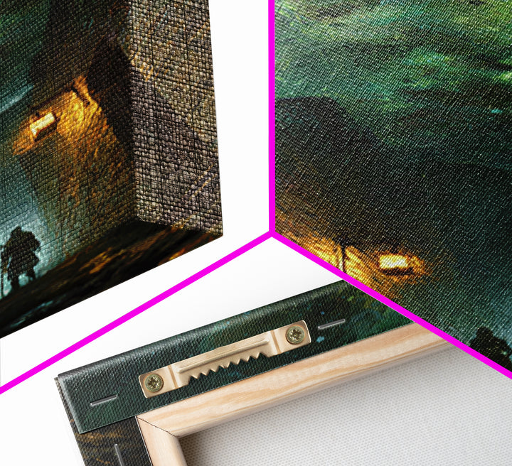 Dark Fantasy Alley Under Green Sky Wall Art, Gothic Cityscape, Magical Night Poster, Dungeons And Dragons Decor, Gift For Gamer