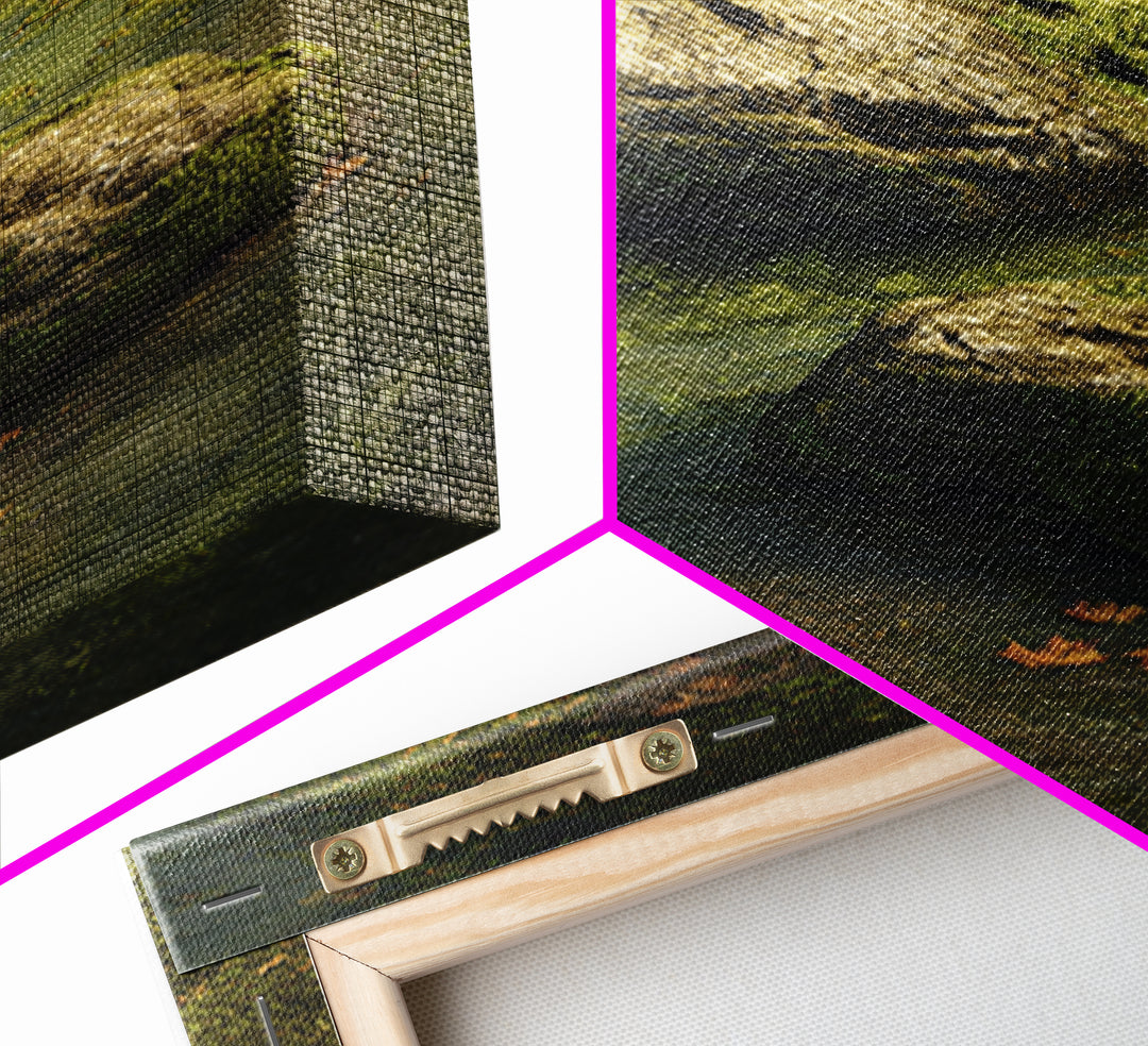Peaceful Moss Covered Rocks In Quiet Woodland Stream Nature Wall Art Canvas Print For Calming Home Decor