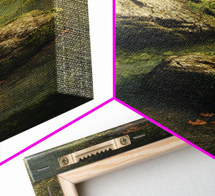 Peaceful Moss Covered Rocks In Quiet Woodland Stream Nature Wall Art Canvas Print For Calming Home Decor