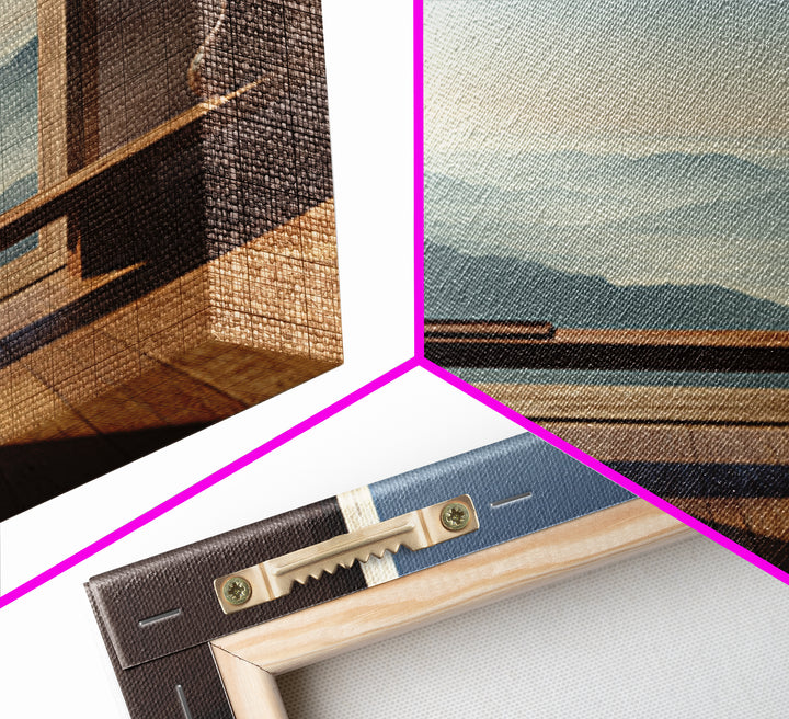 Serene Mountain Landscape from Window View Wall Art Canvas Print for Calm Minimalist Home and Office Decor