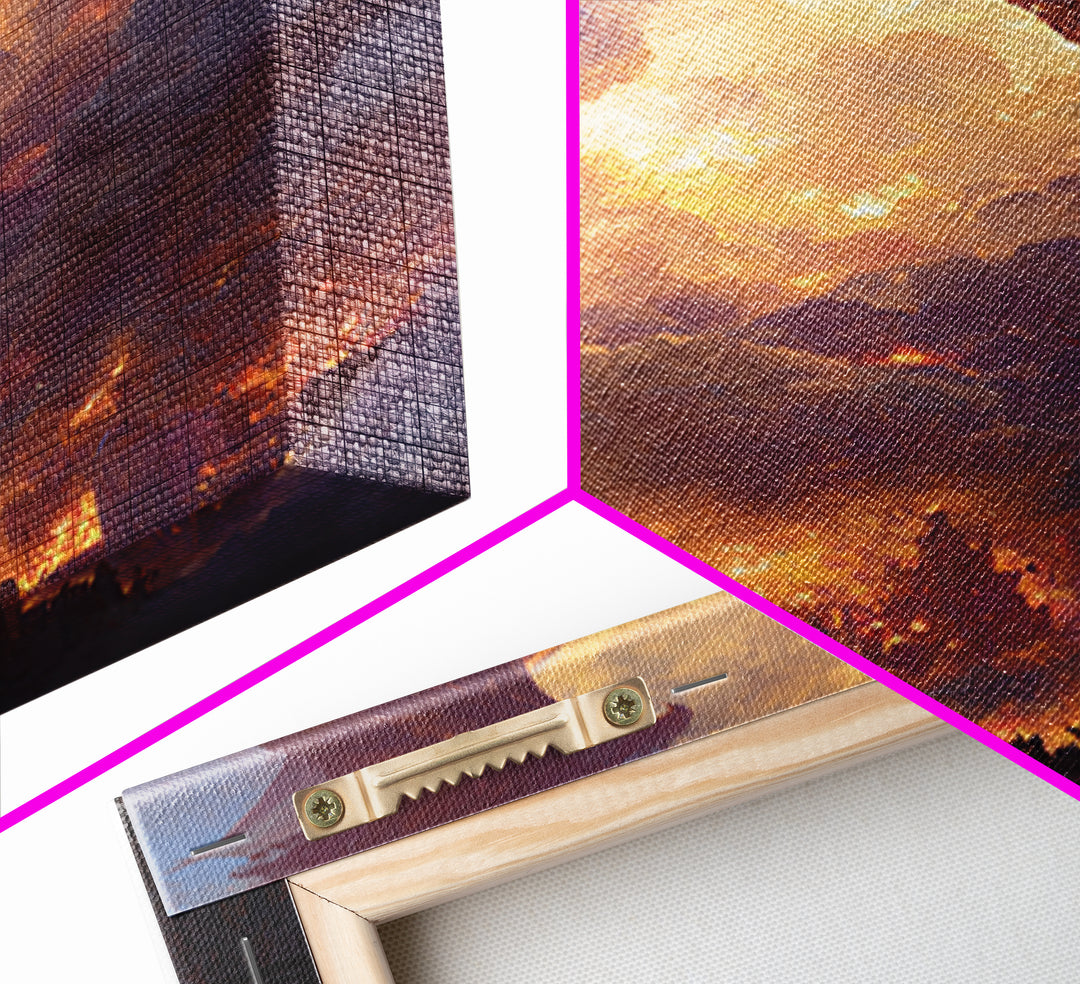 Red Dragon Above Burning Castle Wall Art Epic Fantasy Canvas Print For Gothic Decor Medieval Battle Art And Game Room Wall Decor