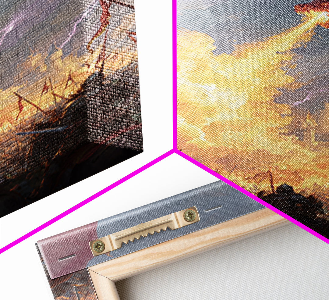 Fire Breathing Dragon Over Medieval Army Wall Art, Epic Fantasy Battle Canvas Decor, Gothic Castle Gift For Him, Man Cave Decor