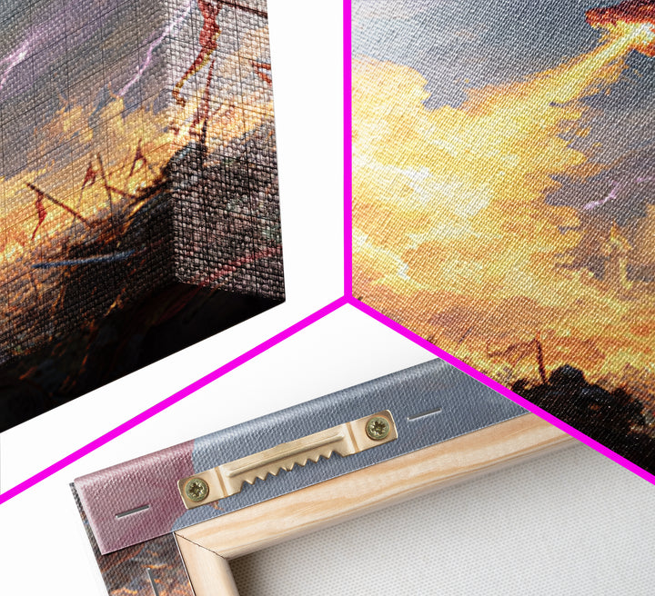 Fire Breathing Dragon Over Medieval Army Wall Art, Epic Fantasy Battle Canvas Decor, Gothic Castle Gift For Him, Man Cave Decor
