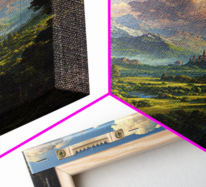Lush Fantasy Valley With Distant Castle Wall Art, Mountain Landscape Canvas Print, Nature Decor For Living Room, Large Home Decor