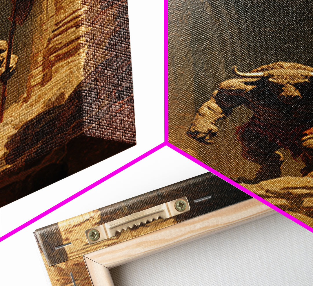 Minotaur In Ancient Ruins Framed Canvas Print, Mythological Art, Dark Fantasy Decor, Greek Myth Wall Decor Gift For Him Home Decor