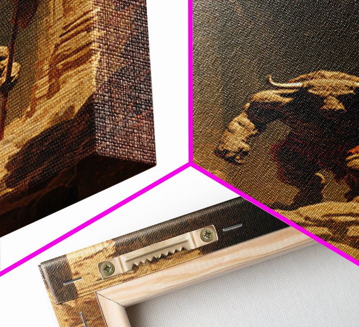 Minotaur In Ancient Ruins Framed Canvas Print, Mythological Art, Dark Fantasy Decor, Greek Myth Wall Decor Gift For Him Home Decor