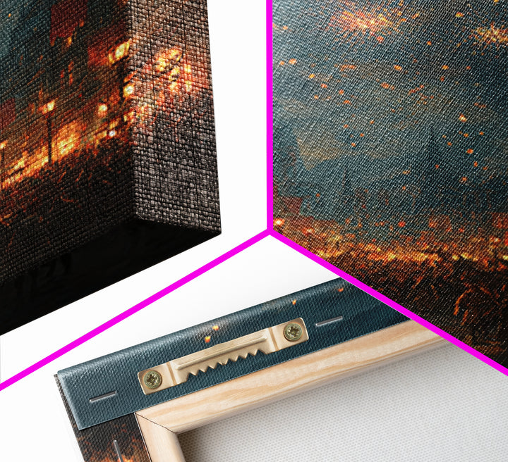 Medieval Festival Street With Fireworks Wall Art, Fantasy City Canvas, Dark Academia Decor, Gothic Town Celebration Print