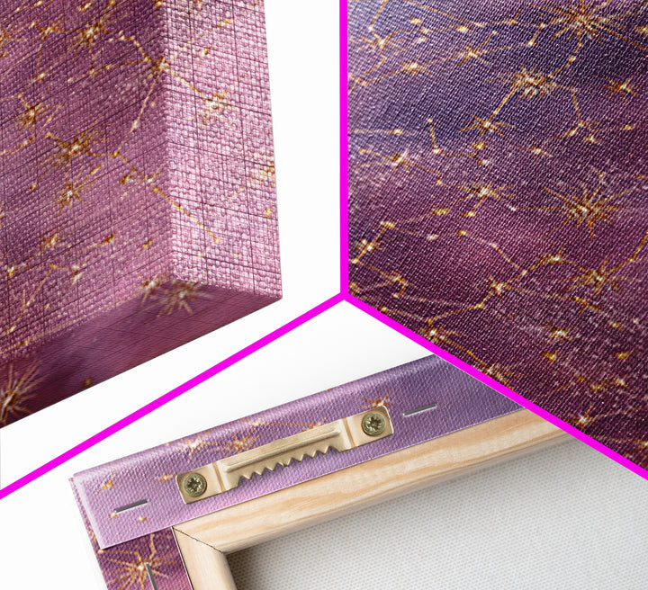 Gold Constellation Wall Art, Purple Astrology Sky Canvas, Celestial Zodiac Decor, Mystical Star Map Print For Bedroom Decor