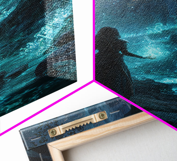 Glowing Crystal Cavern Sorceress Wall Art, Fantasy Art Print, Mystical Blue Cave Decor, Witchy Home Decor Gift For Her, Room Decor