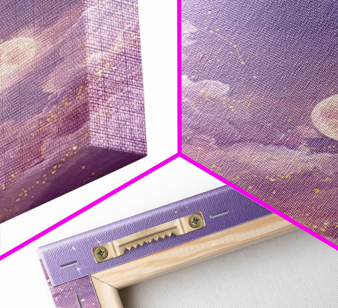 Full Moon Cloud Canvas Print, Lavender Celestial Sky Art, Zodiac Constellation Decor, Dreamy Nursery Wall Art For Bedroom