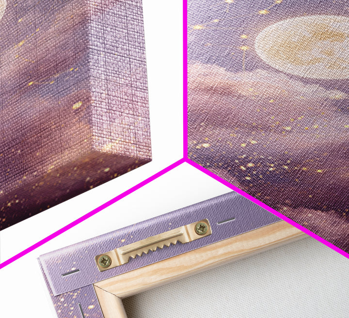 Glowing Moon And Star Cloud Wall Art, Lavender Celestial Canvas, Zodiac Constellation Decor, Dreamy Bedroom Print For Her