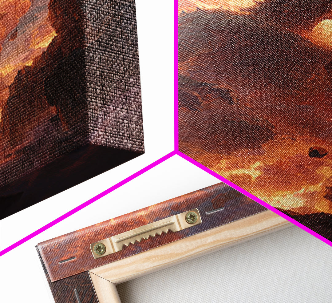 Titan Dragon Rising From Ruins Wall Art, Fiery Fantasy Monster Canvas Print, Epic Apocalyptic Decor For Gamer Room Gift