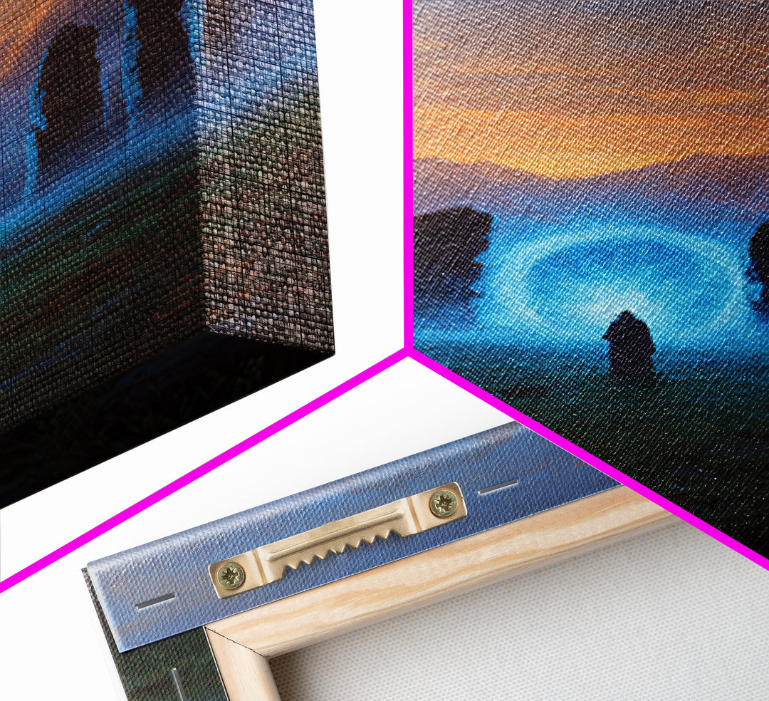 Glowing Portal Stone Circle Wall Art, Mystical Fantasy Canvas Print, Celestial Landscape Decor, Spiritual Gift For New Home