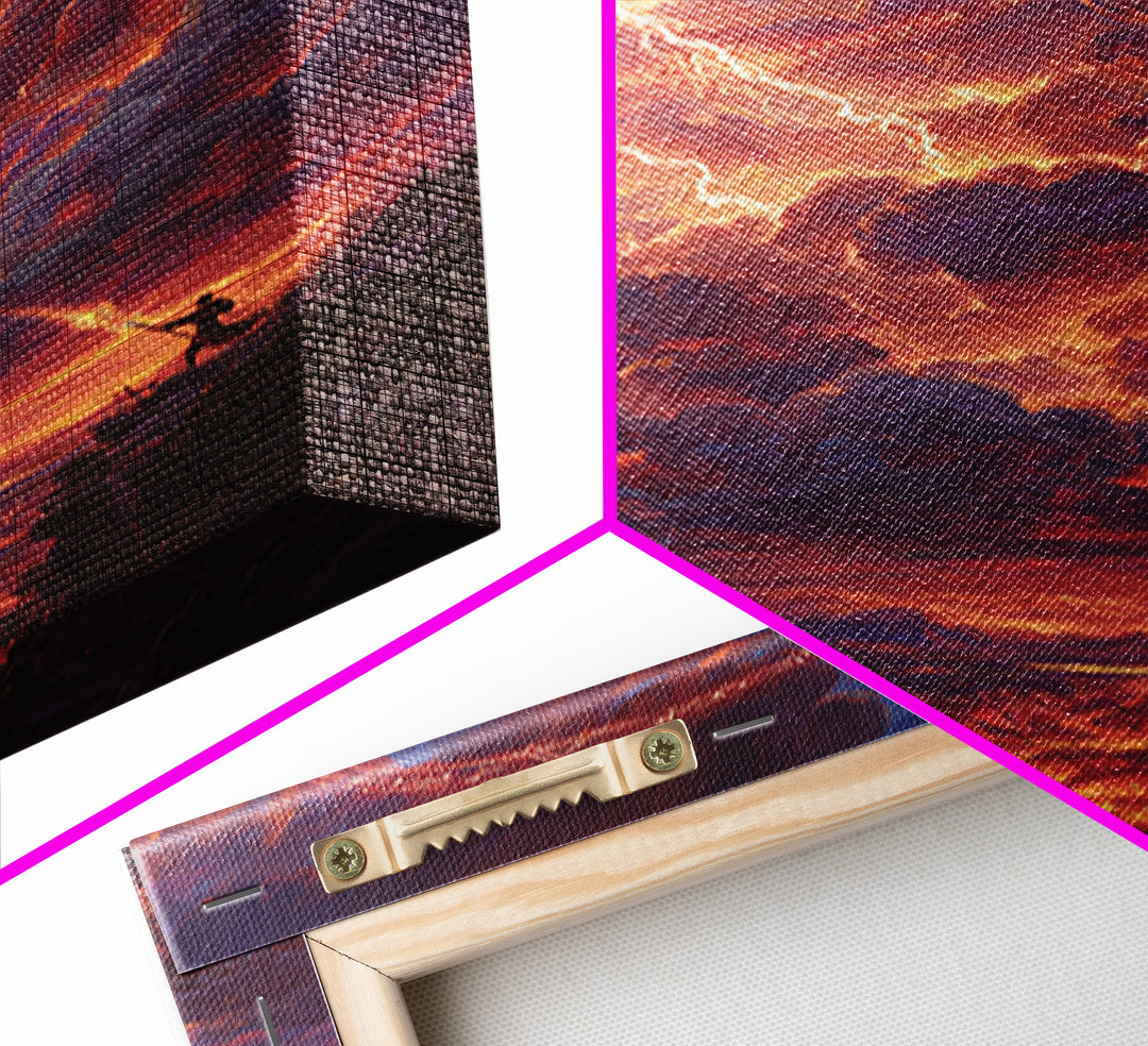 Firelit Lightning Dragon Storm Canvas Print, Fantasy Wall Art, Epic Landscape Art, Wizard Decor, Dramatic Home Decor Gift