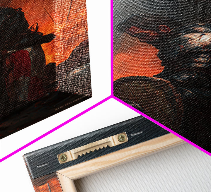 Kneeling Armored Warrior Canvas Print, Dark Fantasy Wall Art, Medieval Battle Scene, Viking Decor, Gift For Him Home Decor