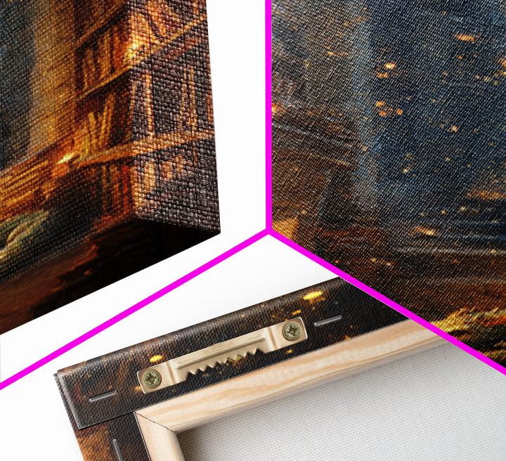Cozy Dragon Library Fireplace Canvas Print, Fantasy Wall Art, Book Lover Decor, Dark Academia Reading Nook Home Decor Gift