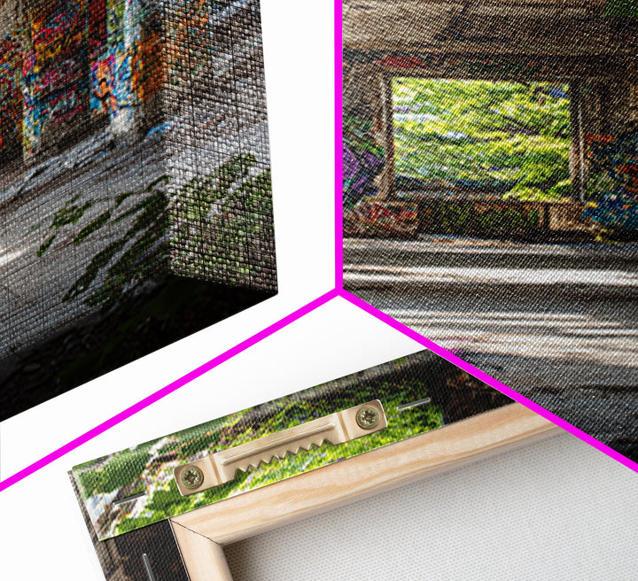 Sunlit Abandoned Graffiti Building Wall Art Urban Decay Photography Print, Industrial Office Decor For Modern Lofts Gift