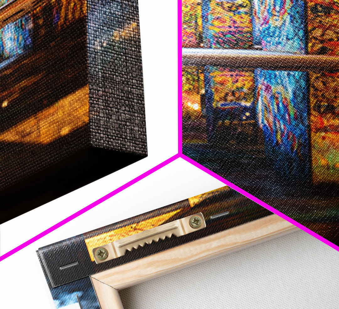Colorful Graffiti Art With Reflections In Urban Underground Tunnel Wall Art Framed Canvas Print