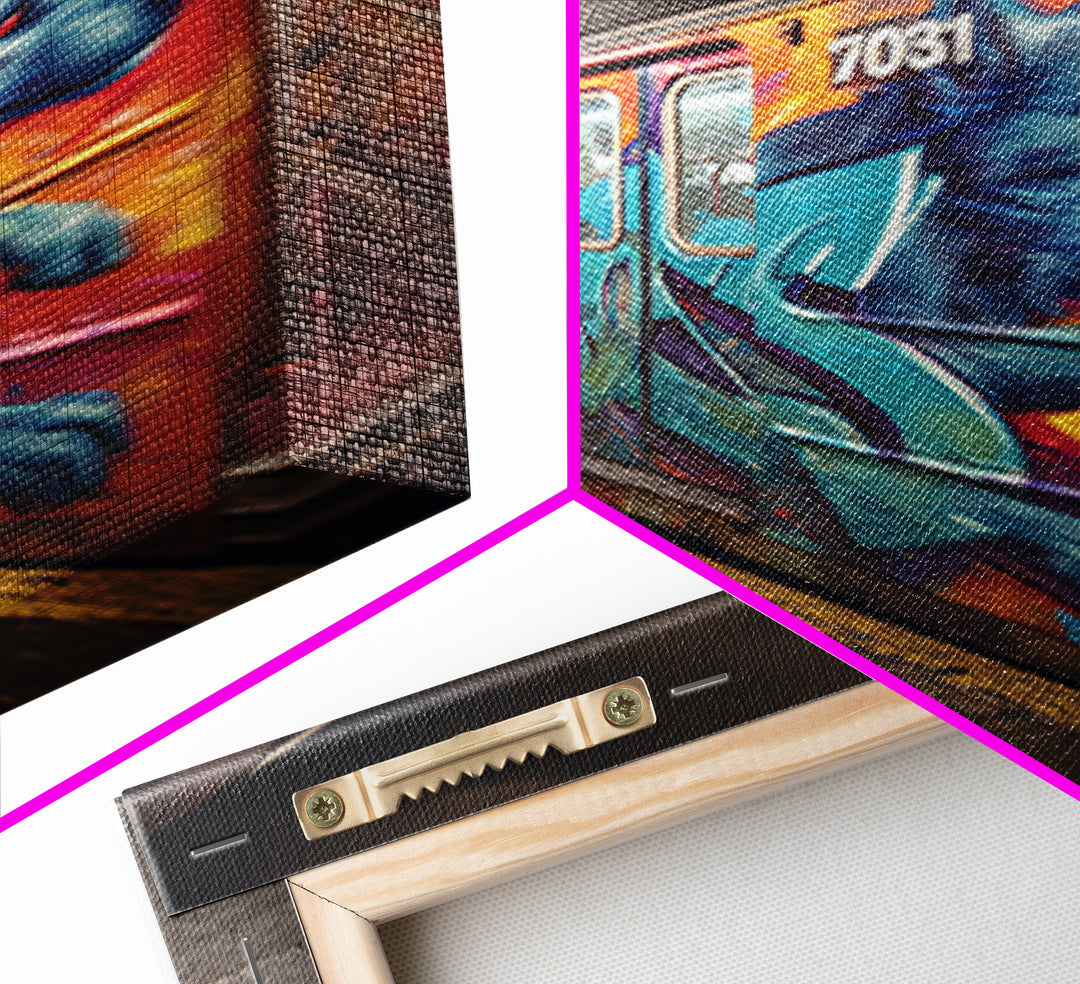 Graffiti Art Subway Train With Blue Dog Design Urban Street Art Canvas Print For Unique Contemporary Wall Decor