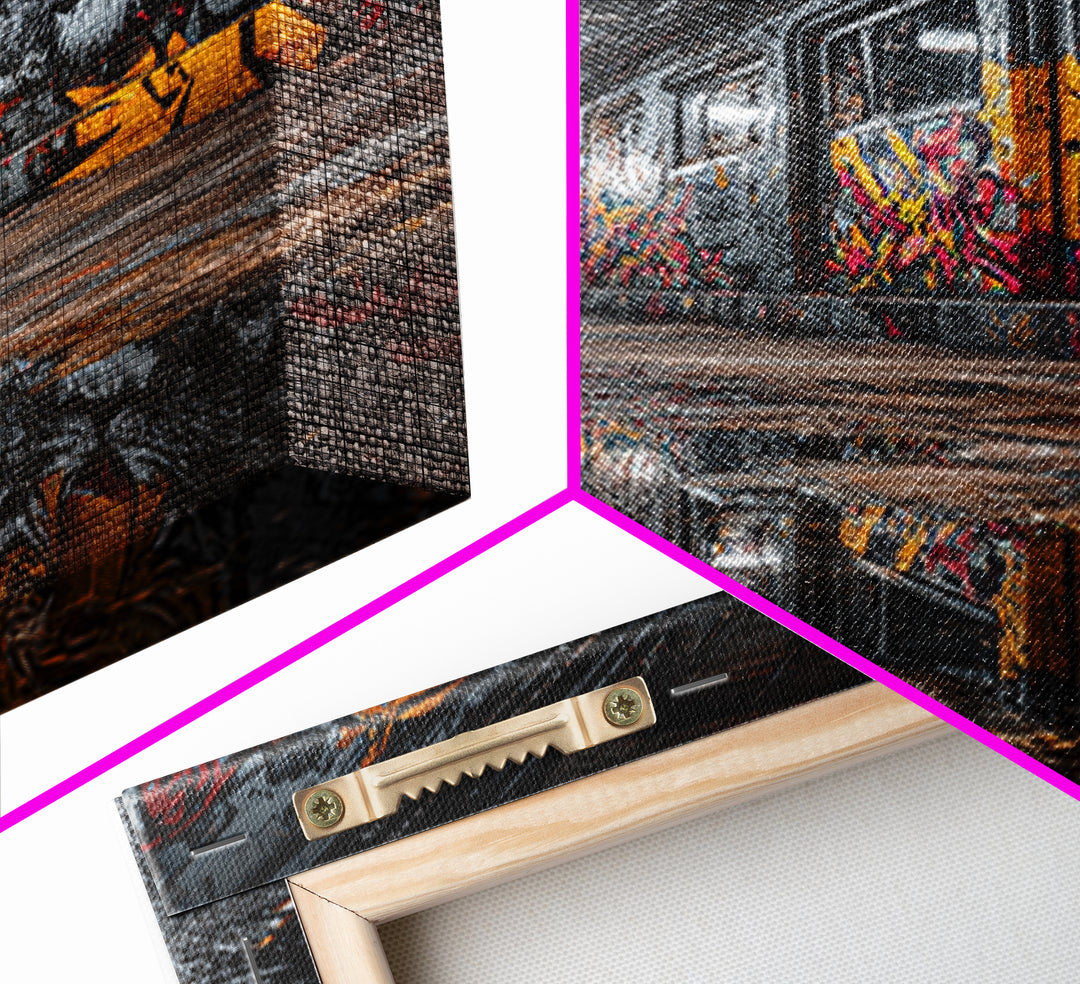 Urban Subway Corridor With Tiger Graffiti Art Moody Street Art Wall Decor - Canvas Print For Industrial Loft And Urban Spaces